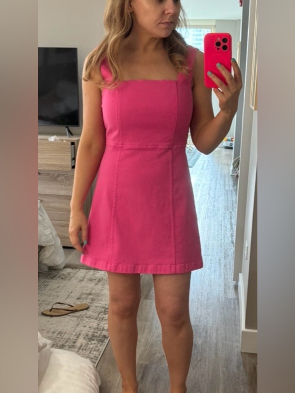 Alice + Olivia Hot Pink Square-Neck Mini Dress
